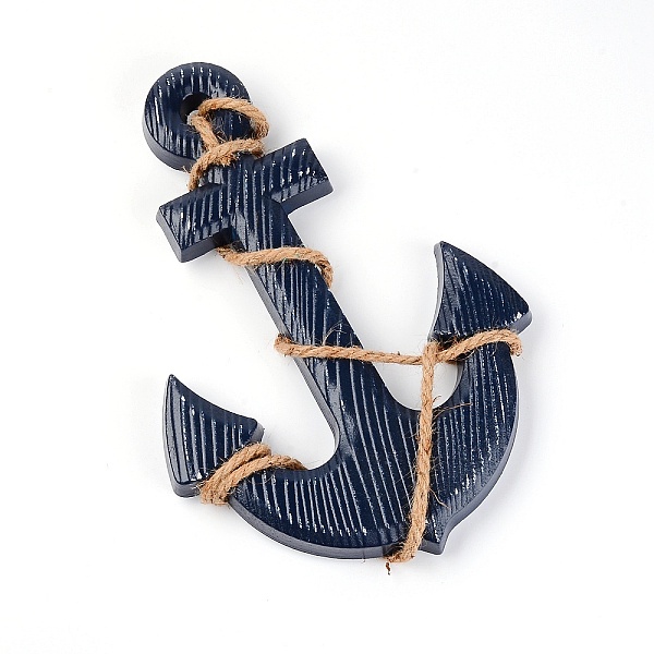 

PandaHall Wooden Hanging Decorate, Twined with Hemp Cord, Anchor, Midnight Blue, 335x230x34mm, Hole: 8x9.5mm Wood Anchor & Helm