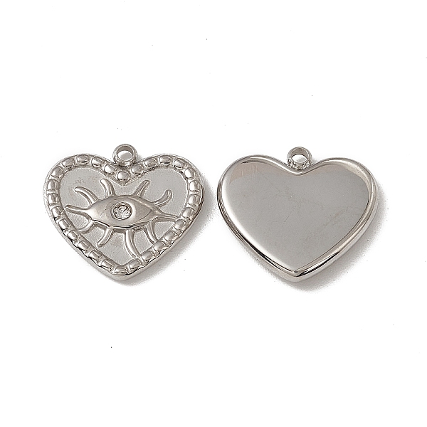 

PandaHall 201 Stainless Steel Pendants, with Rhinestone, Heart with Eye Charm, Stainless Steel Color, 15x15.5x2.5mm, Hole: 1.2mm Stainless...
