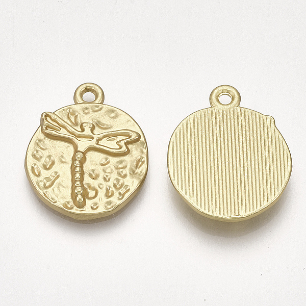

PandaHall Alloy Pendants, Matte Style, Cadmium Free & Nickel Free & Lead Free, Flat Round with Dragonfly, Golden, 21x17x3mm, Hole: 2mm Alloy...