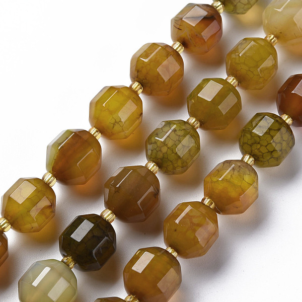 

PandaHall Natural Agate Beads Strands, Dyed, Faceted, with Seed Beads, Double Terminated Point Prism Beads, Bicone, Goldenrod..., Gold