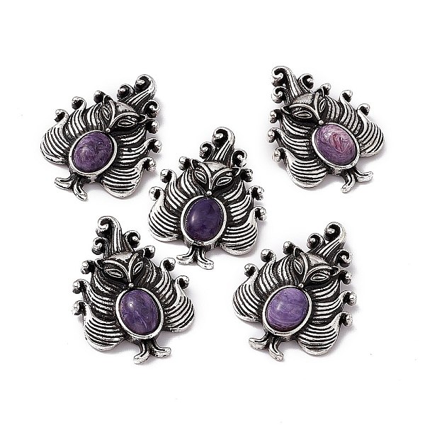 

PandaHall Natural Charoite Pendants, Nine-Tailed Fox Charms, with Antique Silver Color Brass Findings, 30x23x6mm, Hole: 4x2mm Charoite Fox
