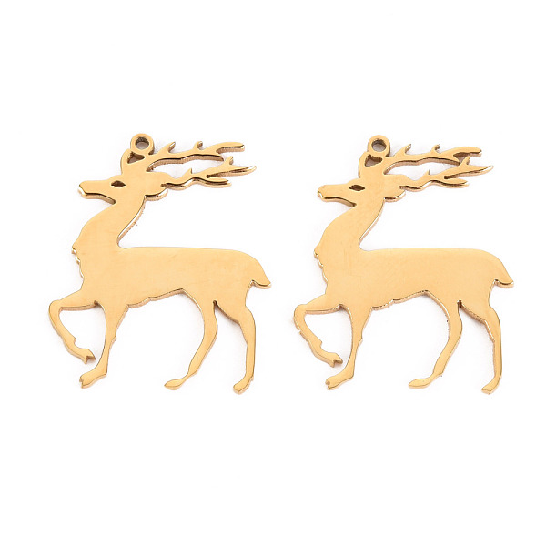 

PandaHall Christmas 304 Stainless Steel Pendants, Laser Cut, Christmas Reindeer/Stag, Real 14K Gold Plated, 24x20x1mm, Hole: 1mm 304...