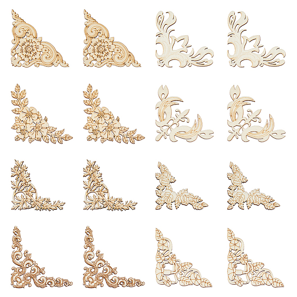 

PandaHall SUPERFINDINGS 32Pcs 8 Style Flower Pattern Hollow out Unfinished Wood Pieces, Wood Carved Appliques Onlay, for DIY Craft Window...