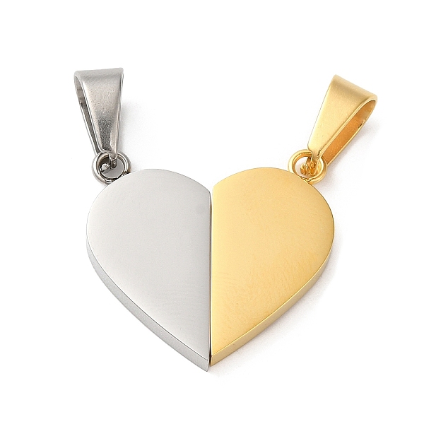 

PandaHall Vacuum Plating 304 Stainless Steel Split Pendants, Couple Pendants, Heart Charm, Golden & Stainless Steel Color, 23x24.2x3mm, Hole...