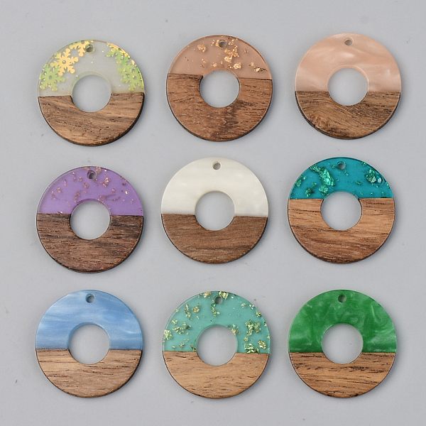 

PandaHall Resin & Walnut Wood Pendants, Flat Round, Mixed Color, 28x3mm, Hole: 2mm Resin+Wood Flat Round Multicolor