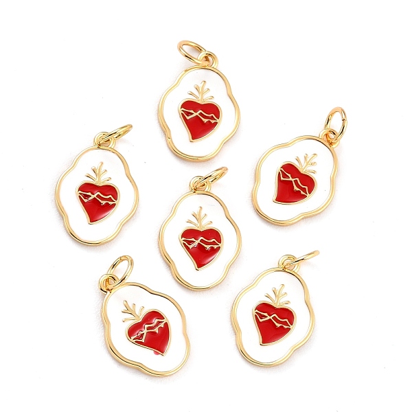 

PandaHall Brass Enamel Pendants, Long-Lasting Plated, Oval with Sacred Heart, Real 18K Gold Plated, 16x11x1.5mm, Hole: 3.6mm Brass+Enamel..., Red