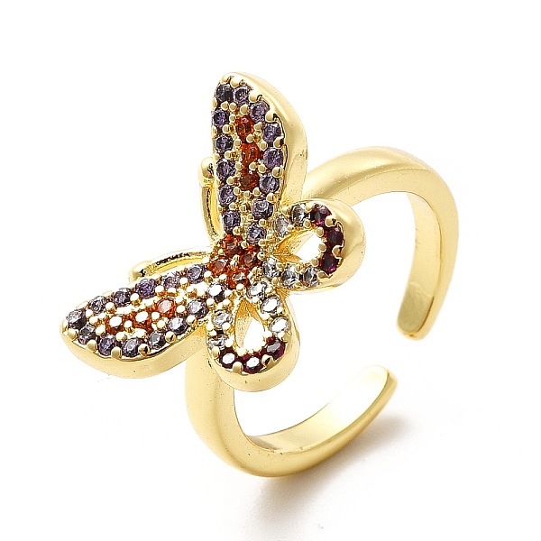 

PandaHall Cubic Zirconia Butterfly Open Cuff Ring, Brass Jewelry for Women, Real 18K Gold Plated, US Size 6 1/2(16.9mm) Brass+Cubic Zirconia