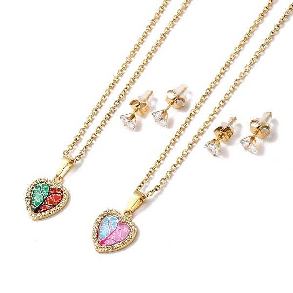 

PandaHall Clear Cubic Zirconia Heart with Acrylic Tree Pendant Necklace & Diamond Stud Earrings, Golden 304 Stainless Steel Jewelry Set for..., Multicolor