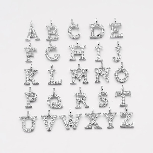 

PandaHall Brass Micro Pave Cubic Zirconia Pendants, with Letter Initial Letter A~Z, 9~10x4~10x1.5~2mm, Hole: 1.5mm Brass+Cubic Zirconia...
