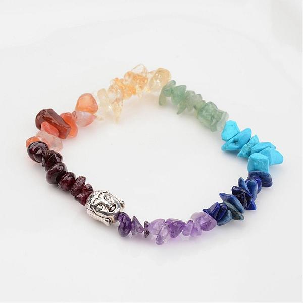 

PandaHall Chakra Natural Gemstone Beaded Stretch Bracelets, with Tibetan Style Buddha Beads, Inner Diameter: 2 inch(5.2cm) Mixed Stone