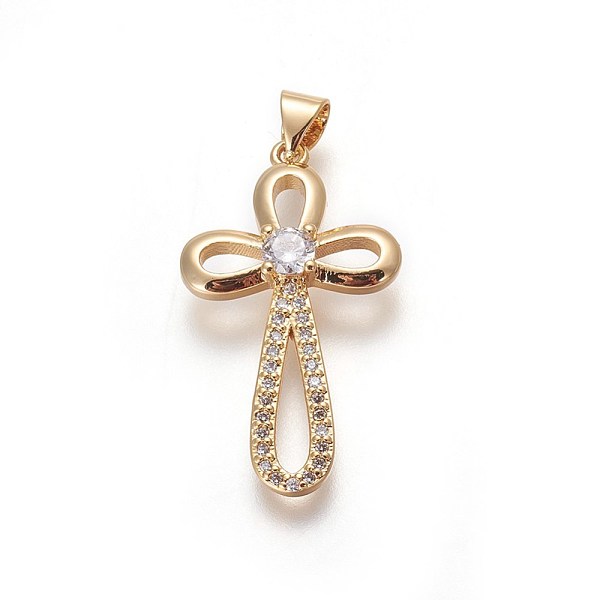 

PandaHall Brass Micro Pave Cubic Zirconia Pendants, Cross, Clear, Golden, 31x18x4.5mm, Hole: 3.5x4.5mm Brass+Cubic Zirconia Cross Clear