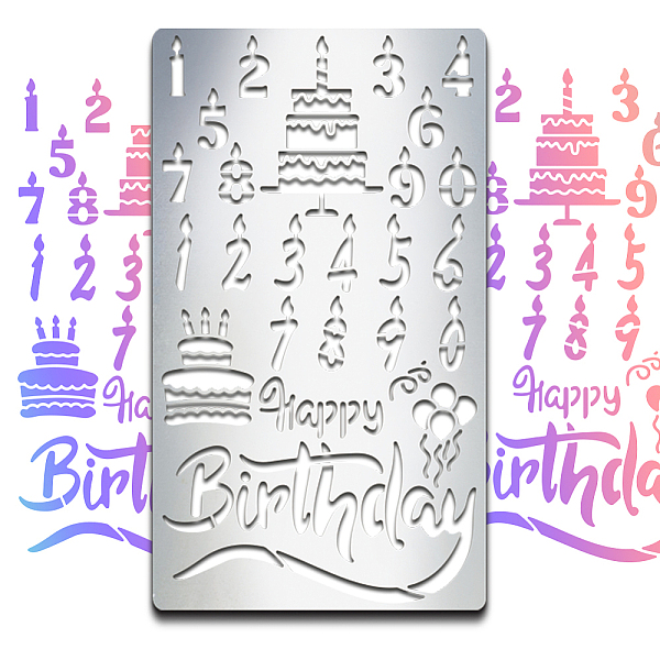 PandaHall MAYJOYDIY Happy Birthday Metal Stencils Metal Journal Stencil Happy Birthday Cake Number Candles Bookmark Stencils 4×7inch...