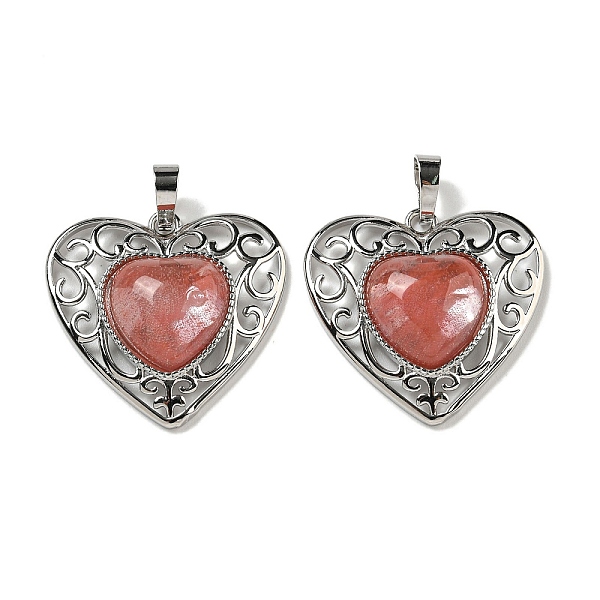 

PandaHall Cherry Quartz Glass Peach Love Heart Pendants, Rack Plating Brass Hollow Heart Charms, Cadmium Free & Lead Free, 29.5x30.5x7.5mm...