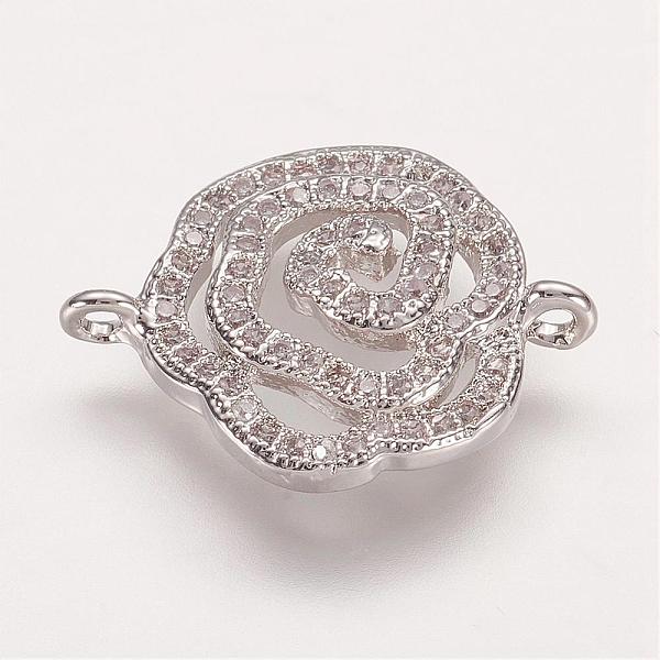 

PandaHall Brass Micro Pave Cubic Zirconia Links, Clear, Rose, Platinum, 16x20x3.5mm, Hole: 1mm Brass+Cubic Zirconia Flower Clear