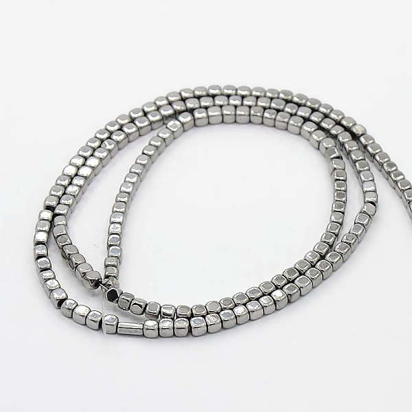 

PandaHall Grade A Electroplate Non-magnetic Synthetic Hematite Beads Strands, Cube, Platinum Plated, 2x2x2mm, Hole: 1mm, about 178pcs/strand...