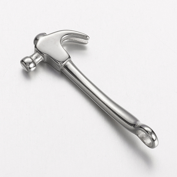 PandaHall 304 Stainless Steel Big Pendants, Hammer, Stainless Steel Color, 50x19.5x5mm, Hole: 5mm 304 Stainless Steel Tool