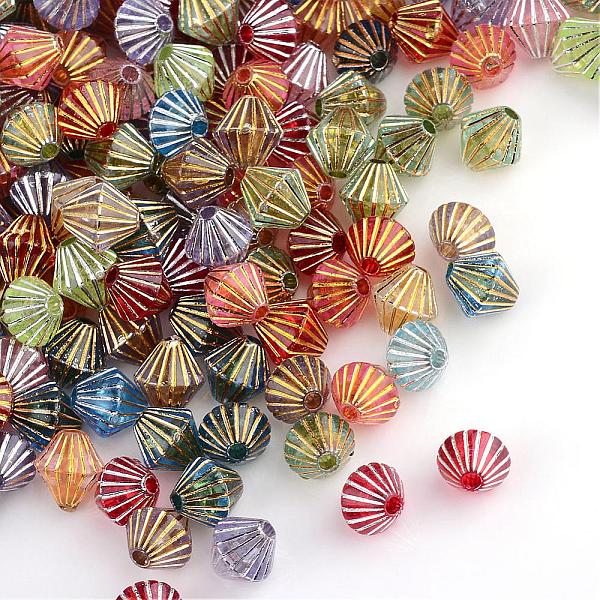 

PandaHall Plating Transparent Acrylic Beads, Metal Enlaced, Bicone, Mixed Color, 8x9mm, Hole: 2mm, about 2600pcs/500g Acrylic Bicone..., Multicolor