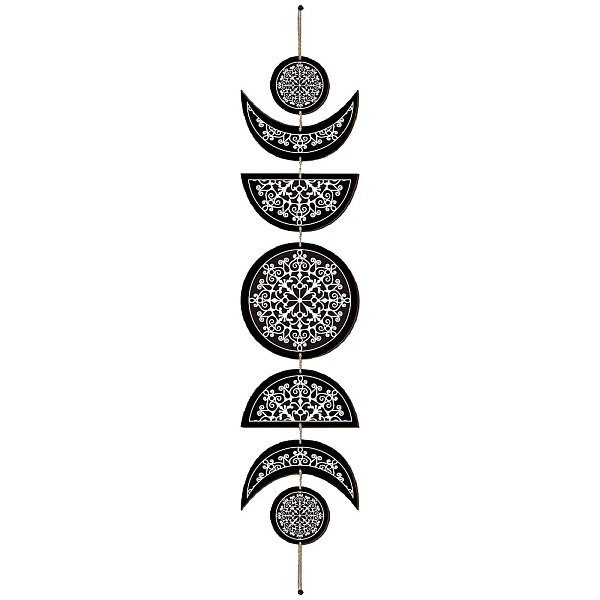 

PandaHall Moon Phase Wood Hanging Wall Decorations, with Cotton Thread Tassels, for Home Wall Decorations, Flower, 790mm Wood Flower Black