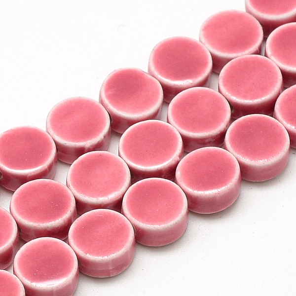 

PandaHall Handmade Porcelain Beads, Bright Glazed Porcelain, Flat Round, Hot Pink, 8~8.5x4~4.5mm, Hole: 2mm Porcelain Flat Round Pink