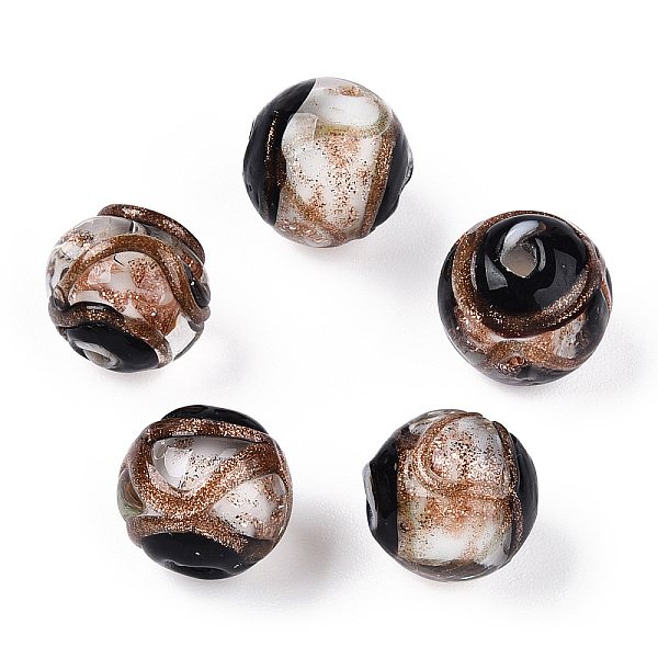 

PandaHall Handmade Gold Sand Lampwork Beads, Round, Creamy White, 12~12.5x11.5mm, Hole: 1.8mm Lampwork Round