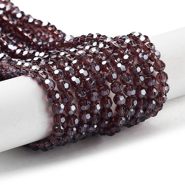 

PandaHall Electroplate Transparent Glass Beads Strands, Faceted(32 Facets), Round, Pearl Luster Plated, Purple, 4mm, Hole: 0.7mm, about...