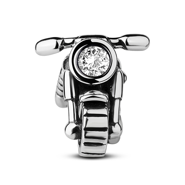 

PandaHall TINYSAND Motorcycle Thai 925 Sterling Silver European Beads, Large Hole Beads, with Cubic Zirconia, Antique Silver...