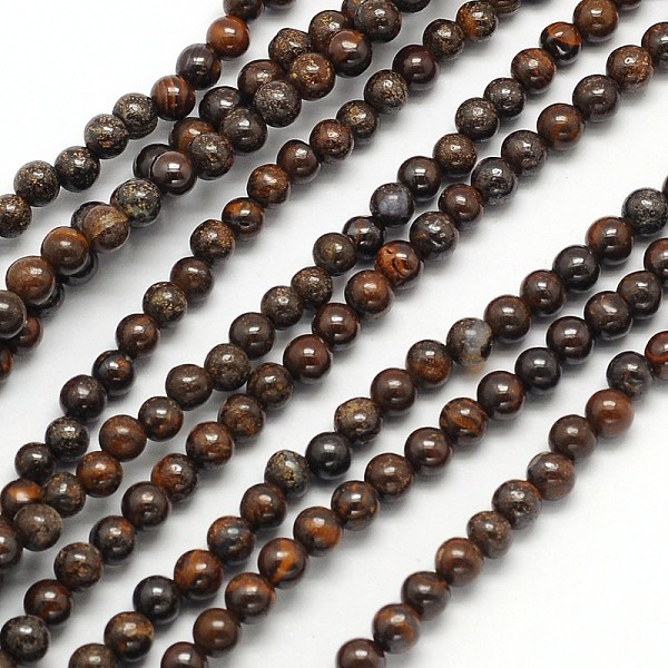 

PandaHall Natural Bronzite Round Beads Strands, 4mm, Hole: 1mm, about 90pcs/strand, 15.5 inch Natural Gemstone Round