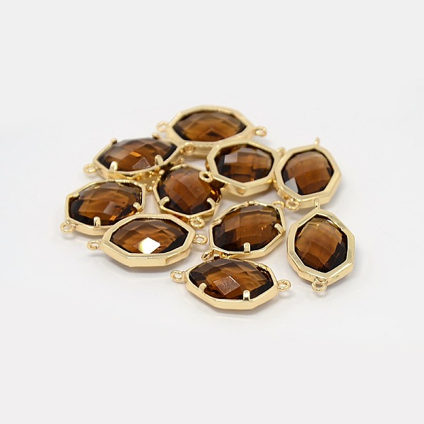 PandaHall Real Gold Plated Brass Glass Links, Faceted Polygon, Sienna, 23x13x6mm, Hole: 1mm Glass Polygon Brown PandaHall Real Gold Plated Brass Glass Links, Faceted Polygon, Sienna, 23x13x6mm, Hole: 1mm Glass Polygon Brown