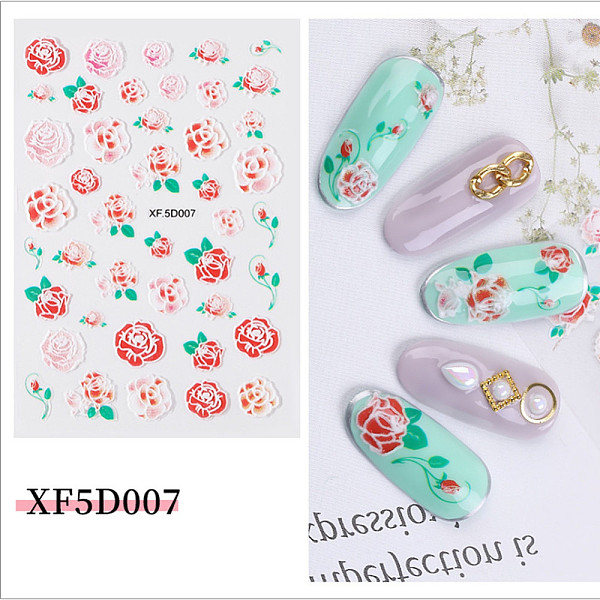 

PandaHall 5D Nail Art Stickers Anaglyph Decals, for Nail Tips Decorations, Flower Pattern, 154x85mm Plastic Flower