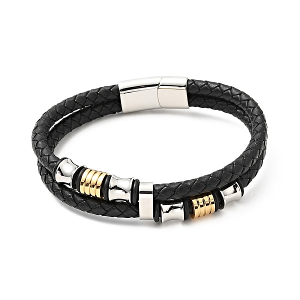 

PandaHall Cowhide Braided Double Layer Bracelet with 304 Stainless Steel Magnetic Clasps, Gothic Jewelry for Men Women, Black, 10 inch...
