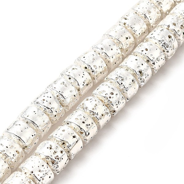 

PandaHall Electroplated Natural Lava Rock Beads Strands, Column, Silver Plated, 6x8.5mm, Hole: 1mm, about 64~66pcs/strand, 15.16~15.35 inch...