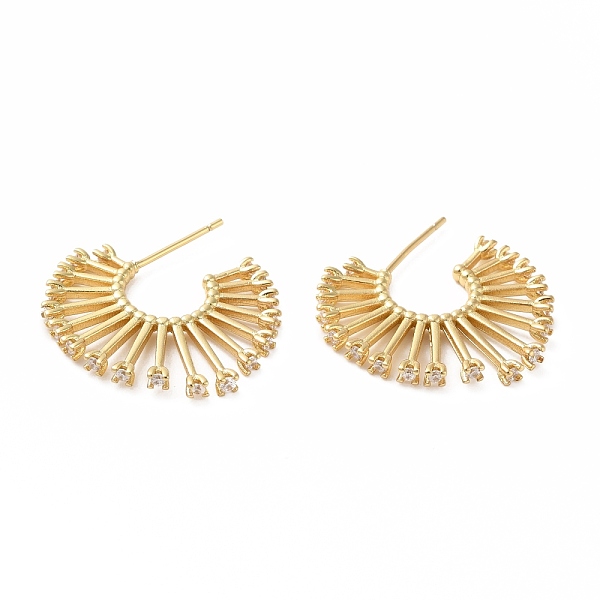 

PandaHall Cubic Zirconia Flower Stud Earrings, Real 18K Gold Plated Brass Half Hoop Earrings for Women, Lead Free & Cadmium Free, Clear...