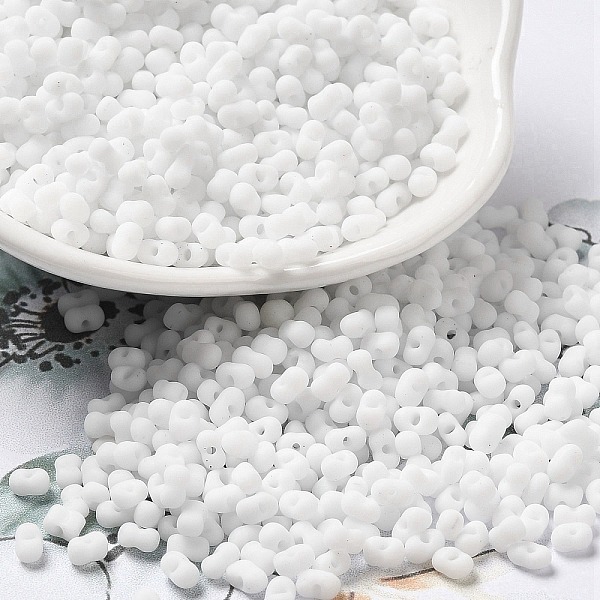 

PandaHall Glass Frosted Seed Beads, Peanut, White, 3.5~4x2~2.5x2~2.3mm, Hole: 0.8mm, about 8000pcs/pound Glass Peanut White