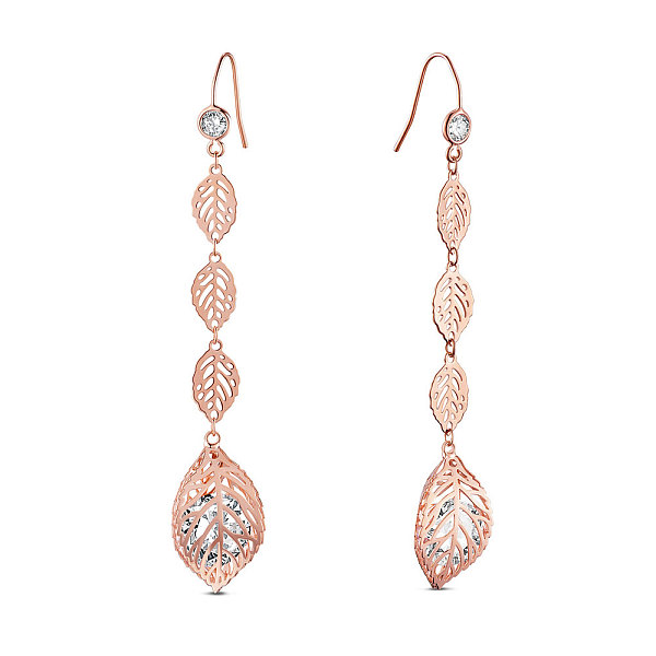 

PandaHall SHEGRACE Brass Dangle Earrings, with Cubic Zirconia, Leaf, Rose Gold, 72.7mm Cubic Zirconia