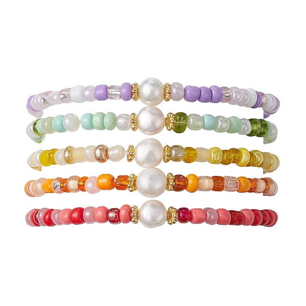 

PandaHall Grass Seed & Natural Pearl Beaded Stretch Bracelets for Women, Mixed Color, Inner Diameter: 2-1/4 inch(5.7cm) Pearl Round..., Multicolor