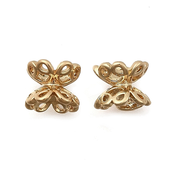 Brass Bead Caps, Flower, Real 18K Gold Plated, 6.5x5mm, Hole: 1mm