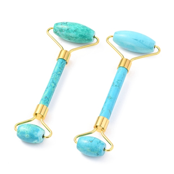 PandaHall Natural Turquoise Brass Face Massager, Facial Rollers, Golden, 142~150x54~58x19~22mm Natural Turquoise Others
