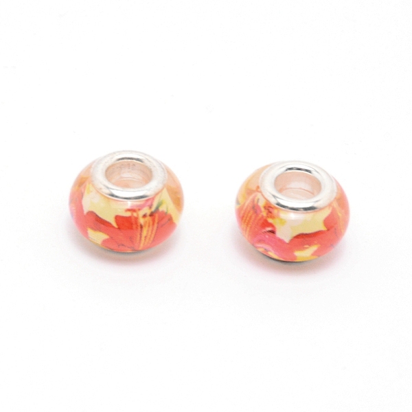 

PandaHall Resin European Beads, Large Hole Beads, with Platinum Color Alloy Cores, Rondelle, Tomato, 13.5x9mm, Hole: 5mm Resin Rondelle Red