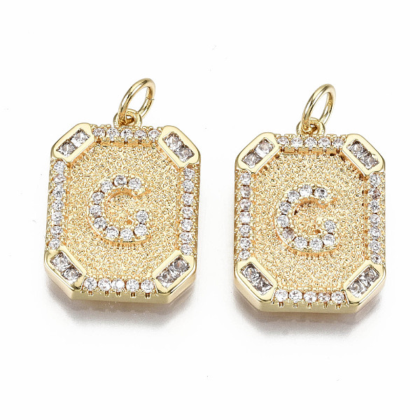 

PandaHall Brass Micro Pave Clear Cubic Zirconia Pendants, Nickel Free, Real 18K Gold Plated, Rounded Rectangle with Word, 19x14x2.5mm, Jump...