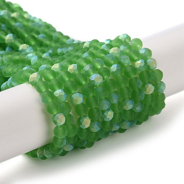 

PandaHall Transparent Glass Beads Strands, Faceted, Frosted, Half AB Color Plated, Rondelle, Green, 4~4.5x3.5~4mm, Hole: 1mm, about...