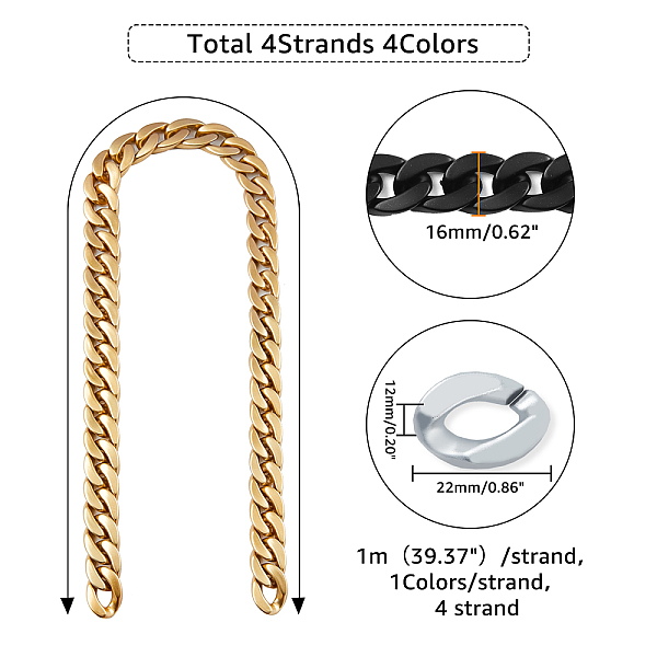 

PandaHall SUPERFINDINGS 4 Colors 1m Long Acrylic Cable Chains 22x16x5.3mm Open Linking Chain Rings Quick Link Connectors for Jewelry Making..., Multicolor