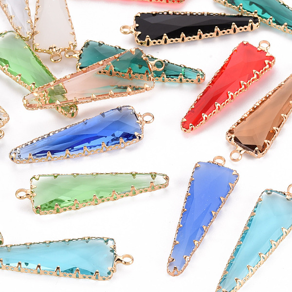 

PandaHall Glass Pendants, with Golden Tone Brass Findings, Faceted, Triangle, Mixed Color, 41.5x12.5x5mm, Hole: 2mm Brass+Glass Triangle..., Multicolor