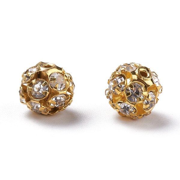 

PandaHall Brass Rhinestone Beads, Grade A, Golden Metal Color, Clear, Size: about 8mm in diameter, hole: 1mm Brass+Rhinestone Round Clear