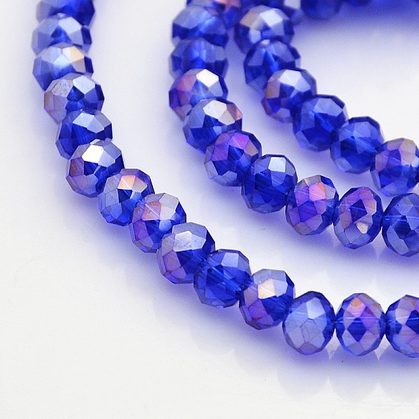 

PandaHall AB Color Plated Faceted Rondelle Electroplate Glass Beads Strands, Blue, 6x4mm, Hole: 1mm, about 85pcs/strand, 16 inch Glass...