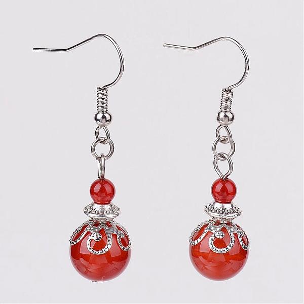 

PandaHall Natural Carnelian Bead Dangle Earrings, with Brass Earring Hooks, Alloy and Iron Findings, Platinum, 42mm Carnelian
