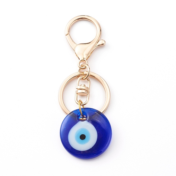 

PandaHall Handmade Lampwork Evil Eye Keychain, with Alloy Split Key Rings, Flat Round, Blue, Golden, 8.7cm Lampwork Evil Eye Blue