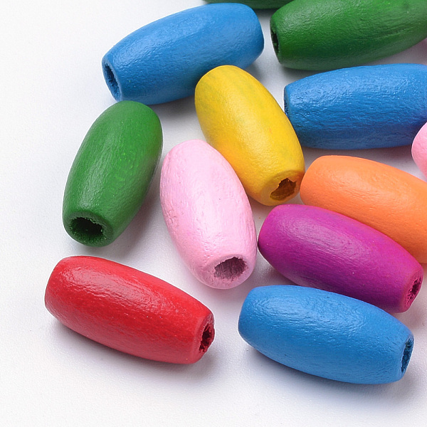 

PandaHall Spray Painted Natural Wood Beads, Oval, Lead Free, Mixed Color, 15x7mm, Hole: 2.5mm, about 1780pcs/500g Wood Oval Multicolor
