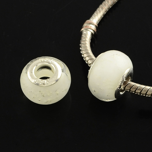 

PandaHall Rondelle Lampwork Large Hole European Beads, with Silver Color Plated Brass Cores, White, 13~14x10~11mm, Hole: 5mm Lampwork+Brass...