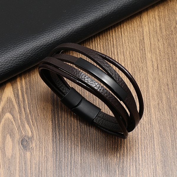 

PandaHall Leather Multi-strand Bracelet, with Stainless Steel Magnetic Clasp, Coconut Brown, 8-1/4~8-5/8 inch(21~22cm) Leather