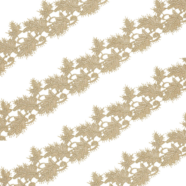 

PandaHall Olycraft 5 Yards Vintage Metallic Gold Polyester Lace Trim, Garment Accessories, Leaf, with 1Pc Cardboard Display Card, Olive..., Green